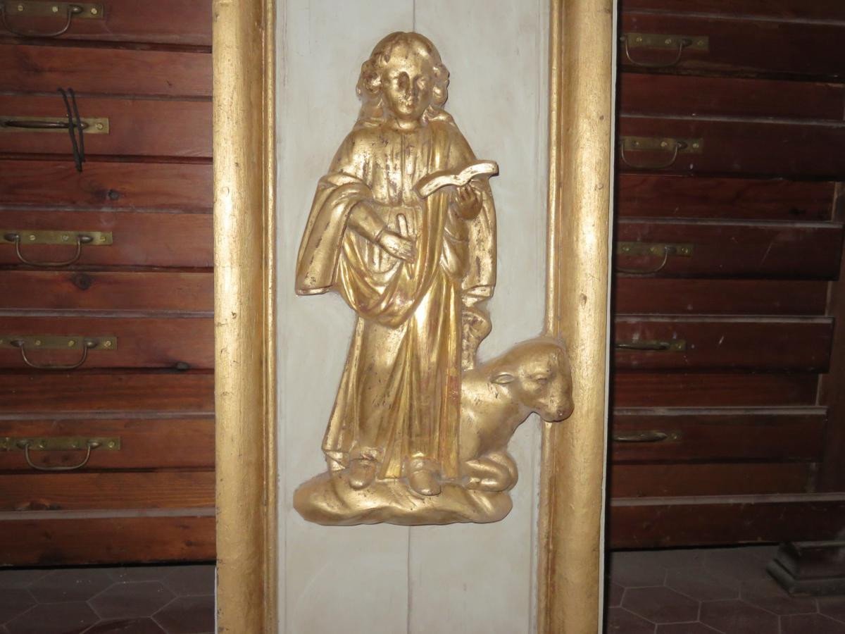 Bois Doré Et Peint Avec St Jean Et St Luc, époque 18ème.-photo-4