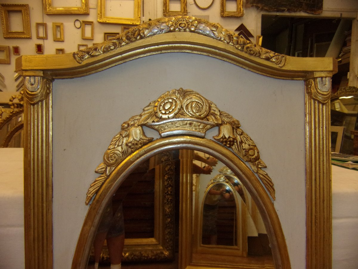 Miroir Art Déco, en bois doré et argenté, époque début 20 ème.-photo-2