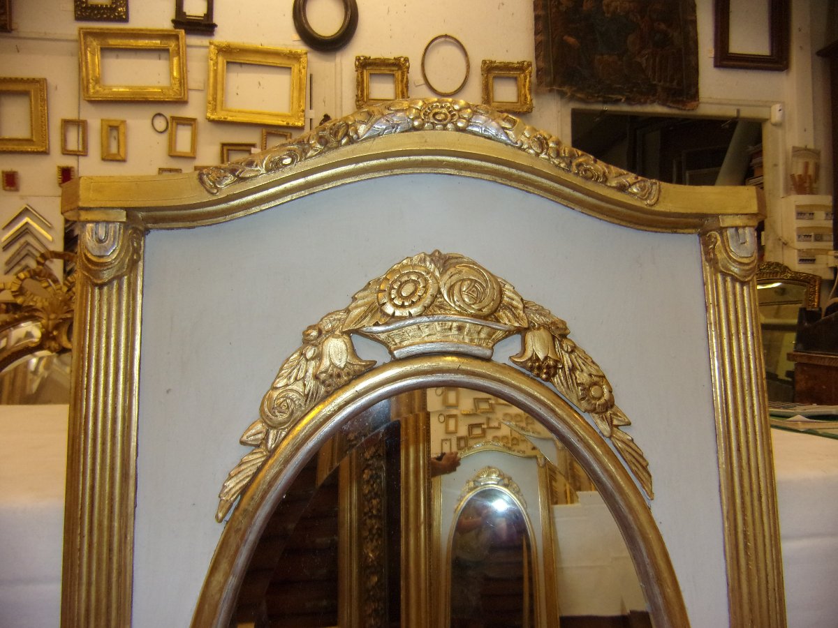 Miroir Art Déco, en bois doré et argenté, époque début 20 ème.-photo-3