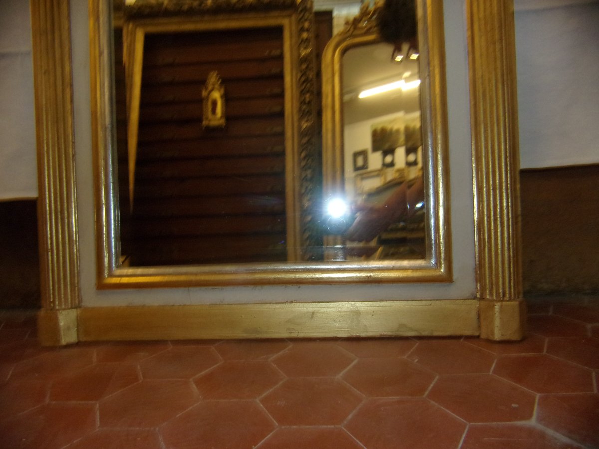 Miroir Art Déco, en bois doré et argenté, époque début 20 ème.-photo-3