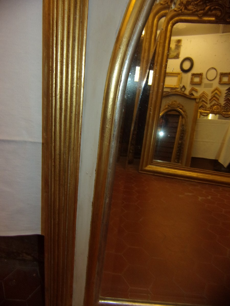 Miroir Art Déco, en bois doré et argenté, époque début 20 ème.-photo-4