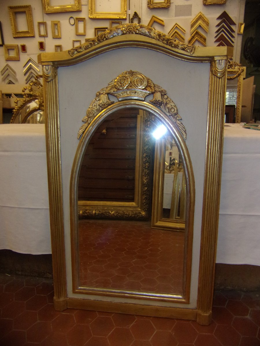 Miroir Art Déco, en bois doré et argenté, époque début 20 ème.