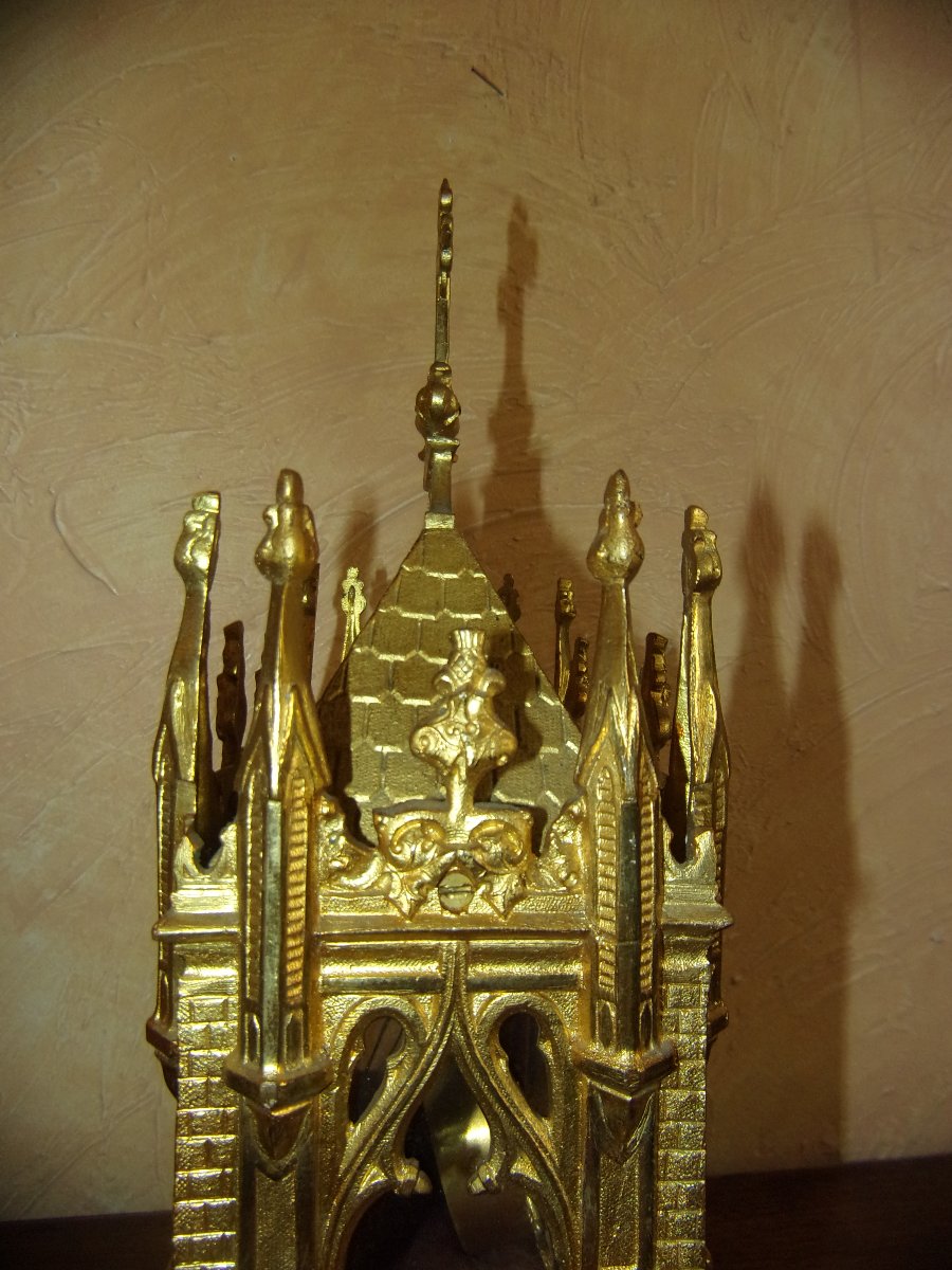  Neo-gothic Reliquary Made Of Gilded Bronze,  Relic Of Saint Vincent De Paul, 19th Century-photo-7