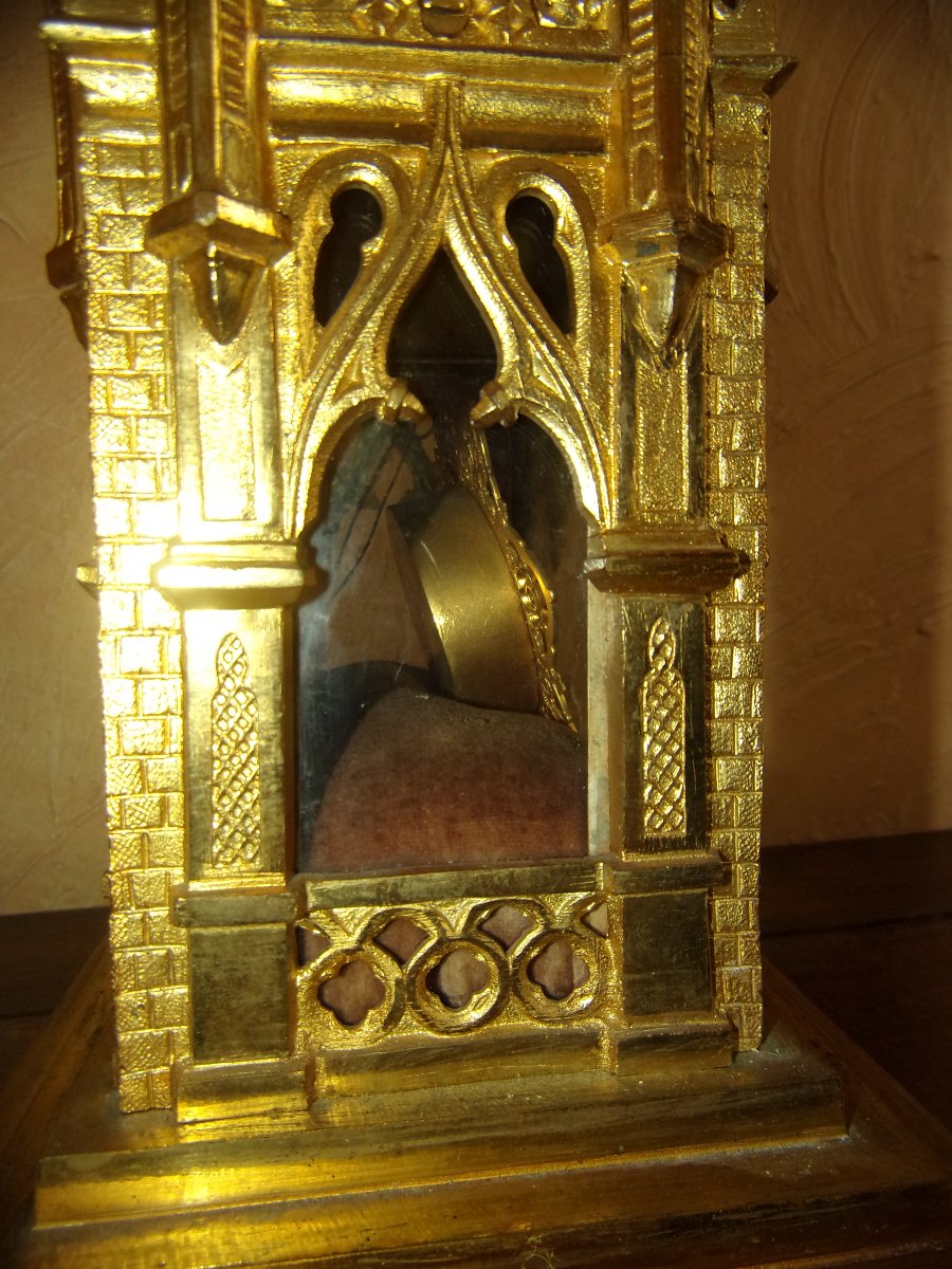  Neo-gothic Reliquary Made Of Gilded Bronze,  Relic Of Saint Vincent De Paul, 19th Century-photo-8