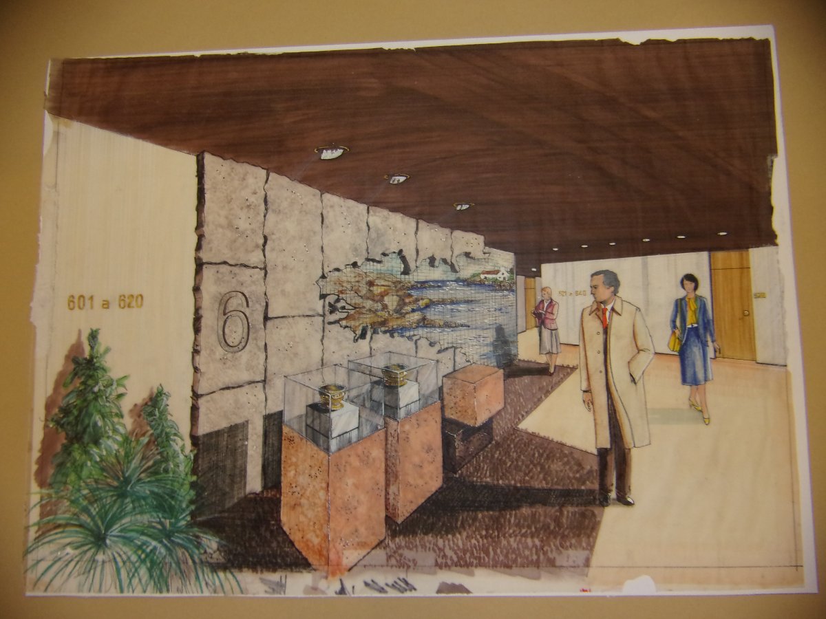Drawing, Interior Architecture Perspective On Tracing Paper From The 1960s.-photo-3
