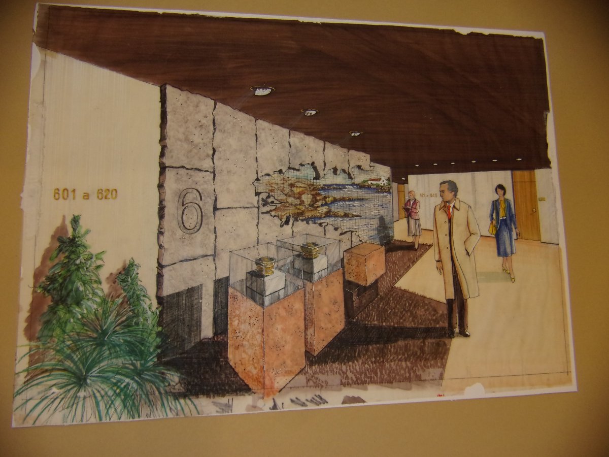 Drawing, Interior Architecture Perspective On Tracing Paper From The 1960s.