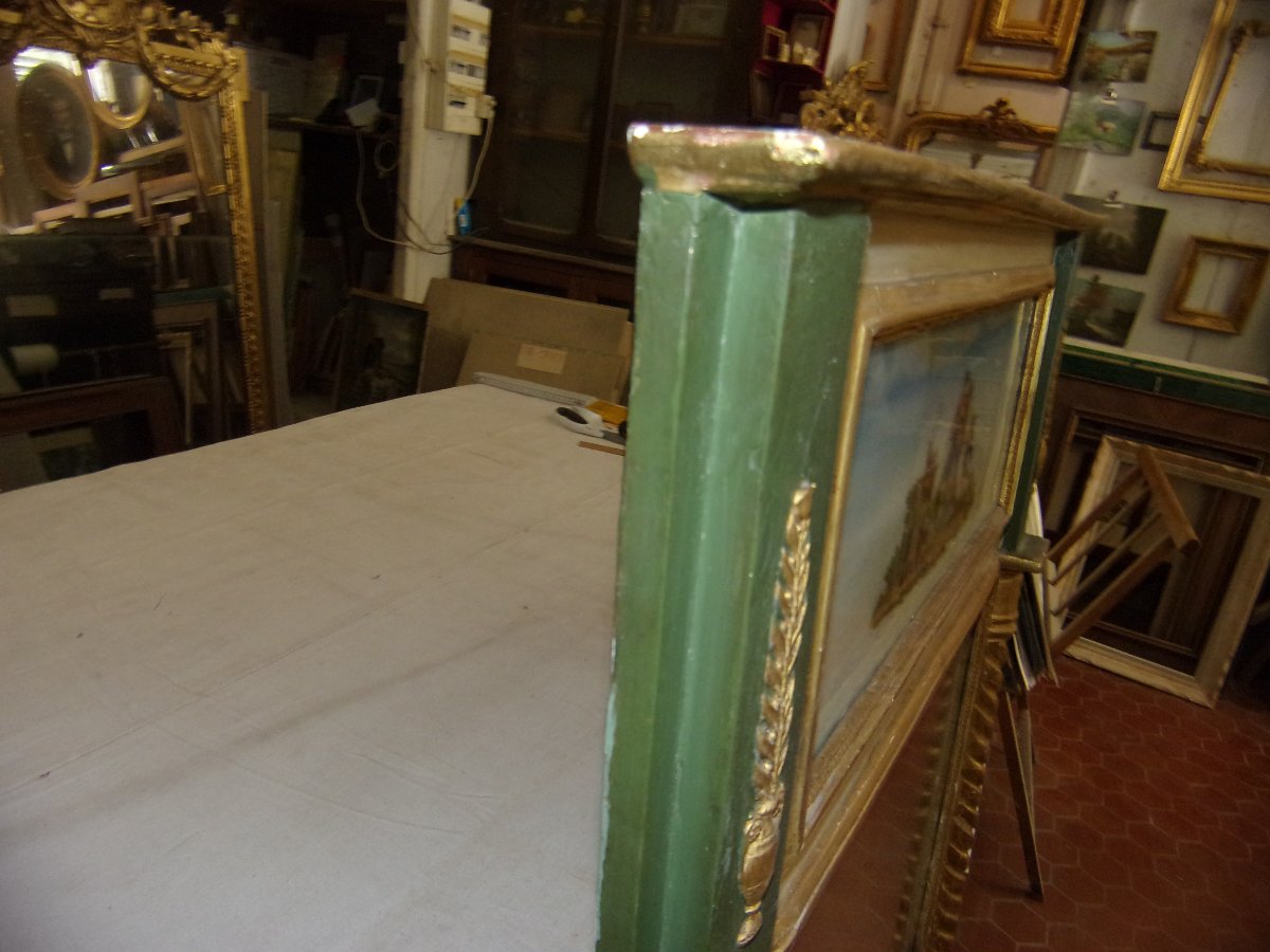 Scène Allégorique, Trumeau en bois doré et peint, époque 19ème.-photo-6