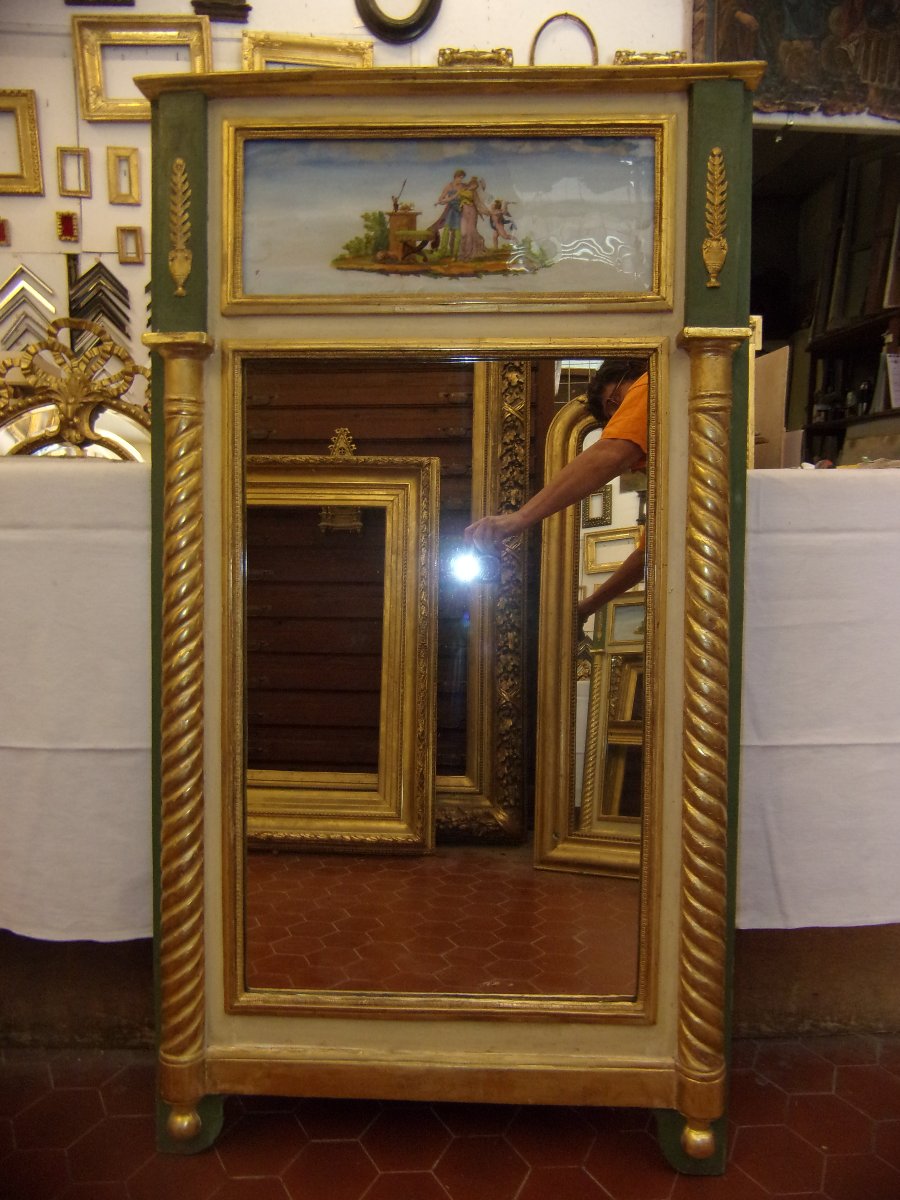 Scène Allégorique, Trumeau en bois doré et peint, époque 19ème.