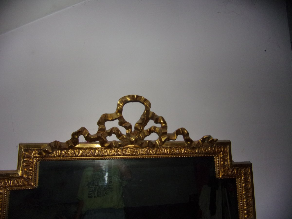 Louis XVI-style Pediment Mirror, 19th Century, Made Of Gilded Wood.-photo-2