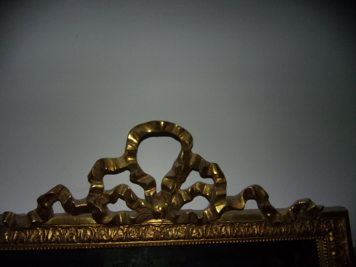 Louis XVI-style Pediment Mirror, 19th Century, Made Of Gilded Wood.-photo-3