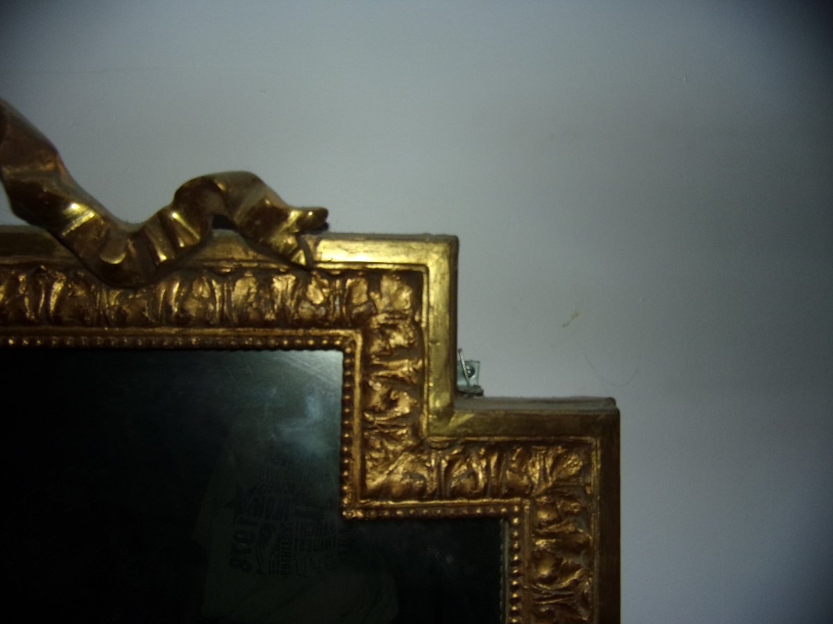 Louis XVI-style Pediment Mirror, 19th Century, Made Of Gilded Wood.-photo-4