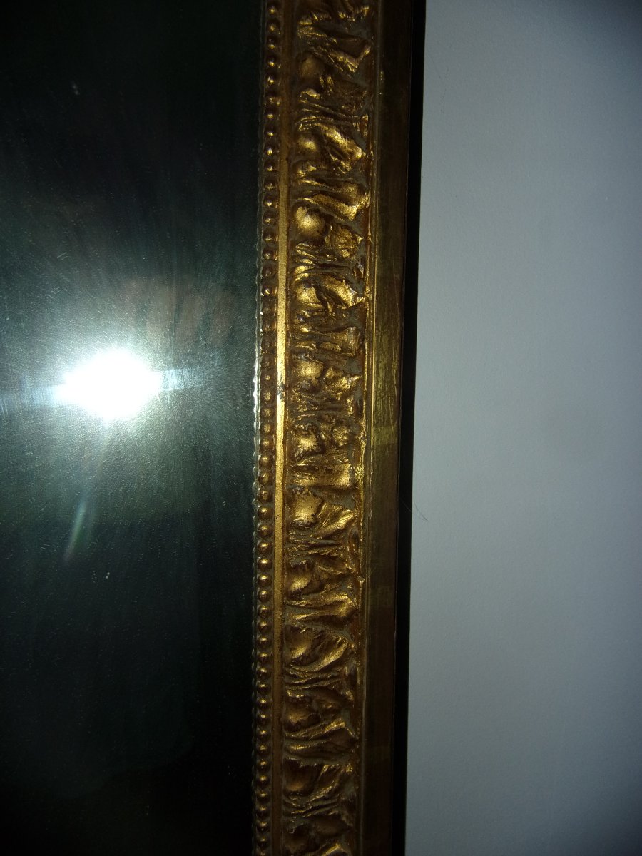 Louis XVI-style Pediment Mirror, 19th Century, Made Of Gilded Wood.-photo-1