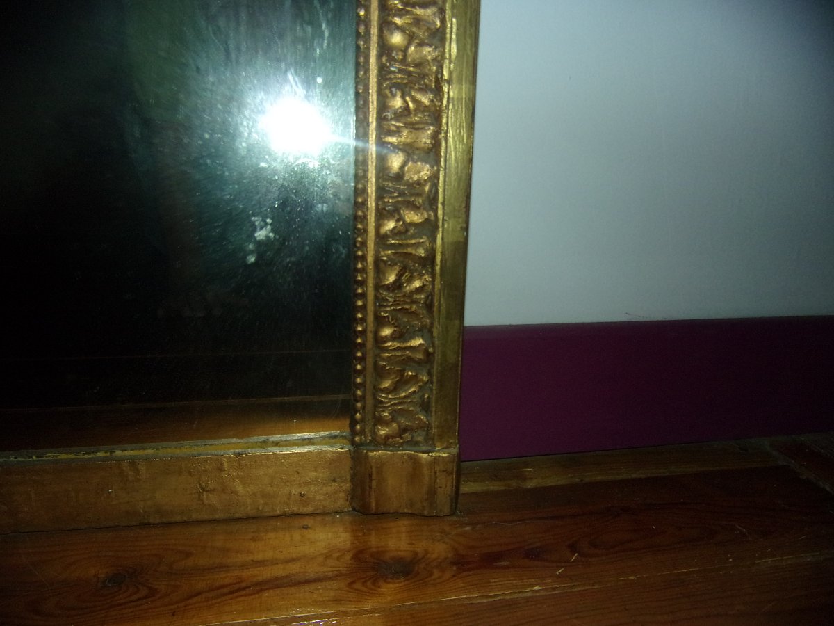 Louis XVI-style Pediment Mirror, 19th Century, Made Of Gilded Wood.-photo-3