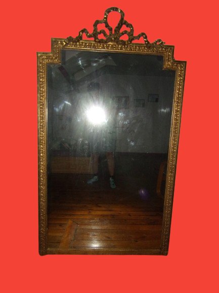 Louis XVI-style Pediment Mirror, 19th Century, Made Of Gilded Wood.
