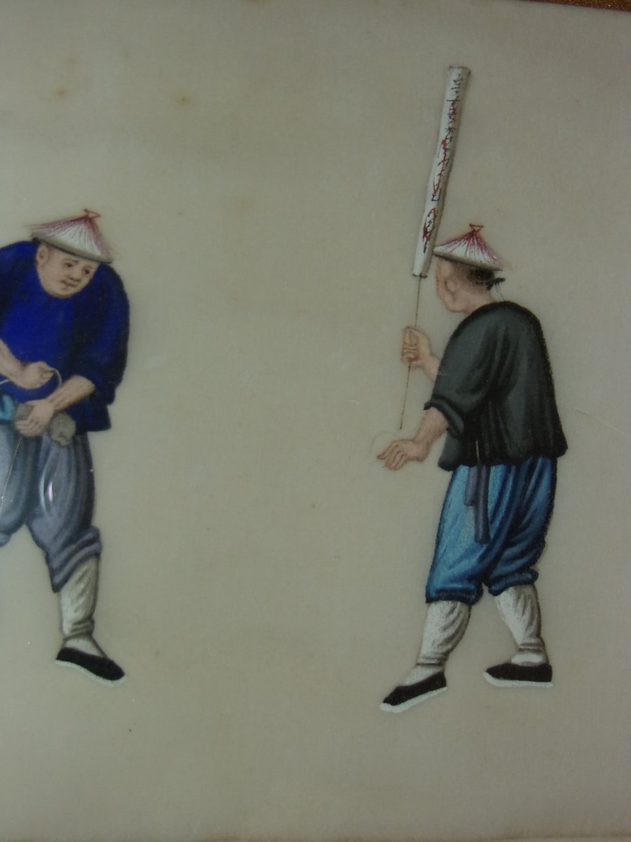 Scène de justice traditionnelle Dessin chinois sur papier de riz , époque 19 ème.-photo-3