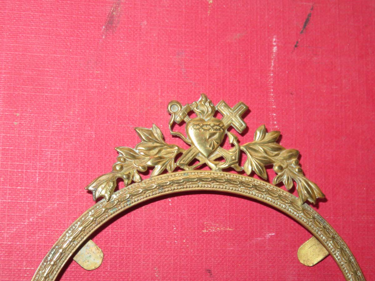 Bronze Frame, Round With Pediment 19th Time.-photo-3