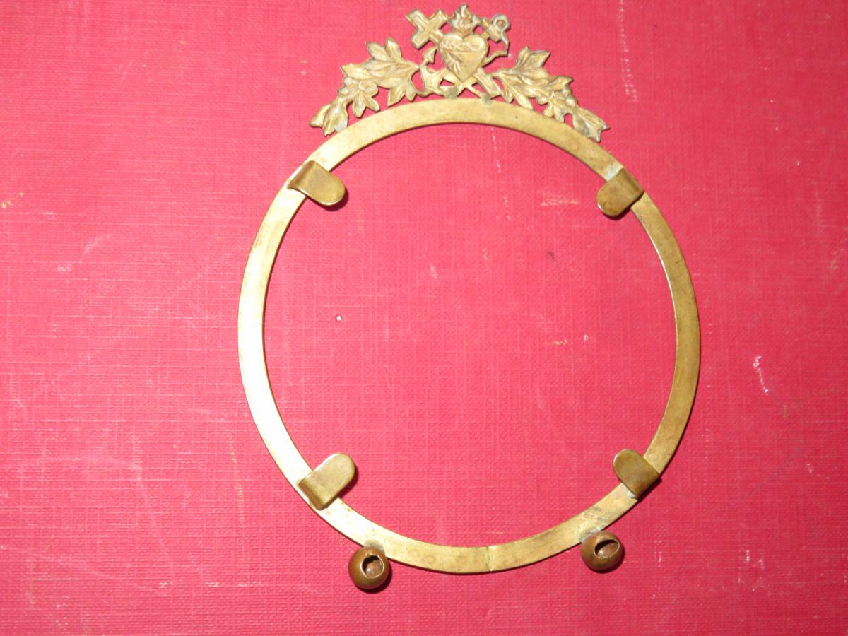 Bronze Frame, Round With Pediment 19th Time.-photo-4