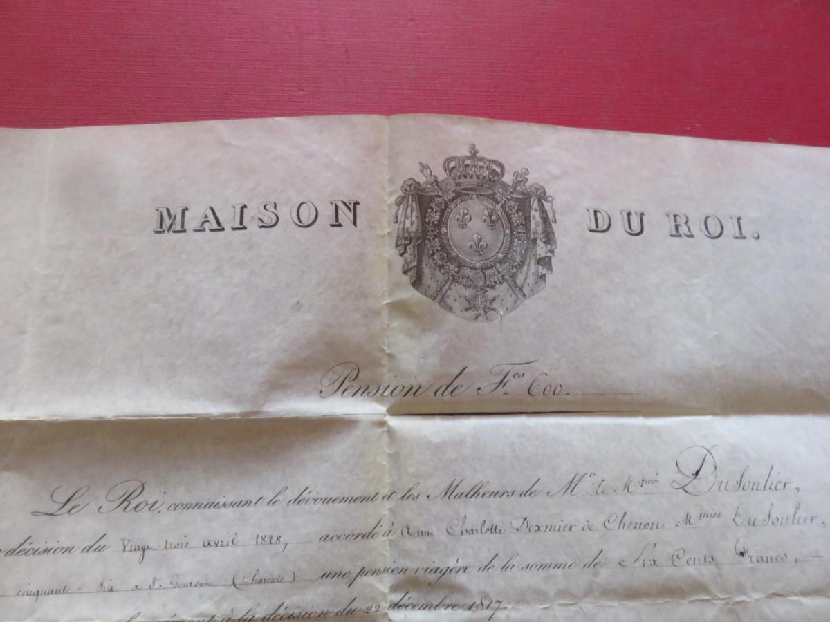 Pension De La Maison Du Roi, Datée De 1828.-photo-2