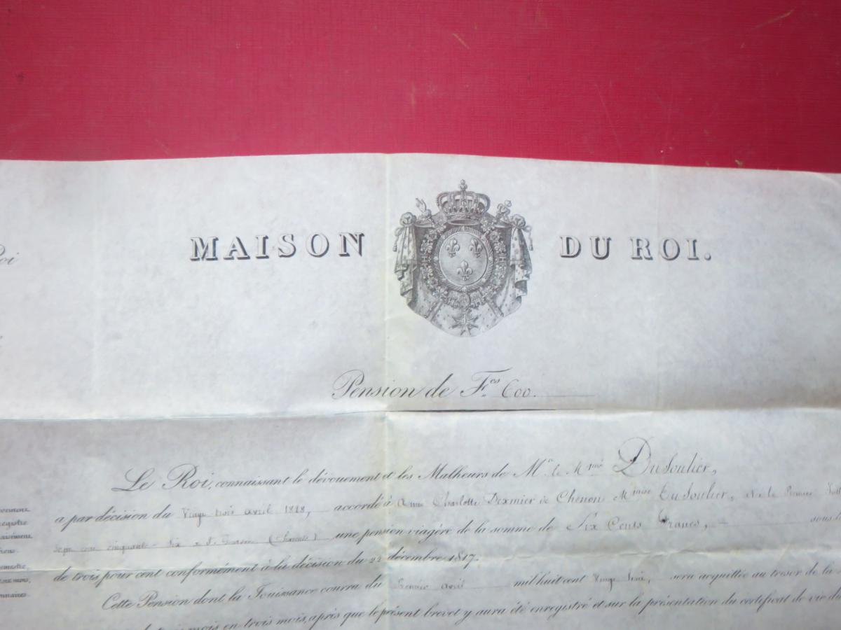 Pension De La Maison Du Roi, Datée De 1828.-photo-3