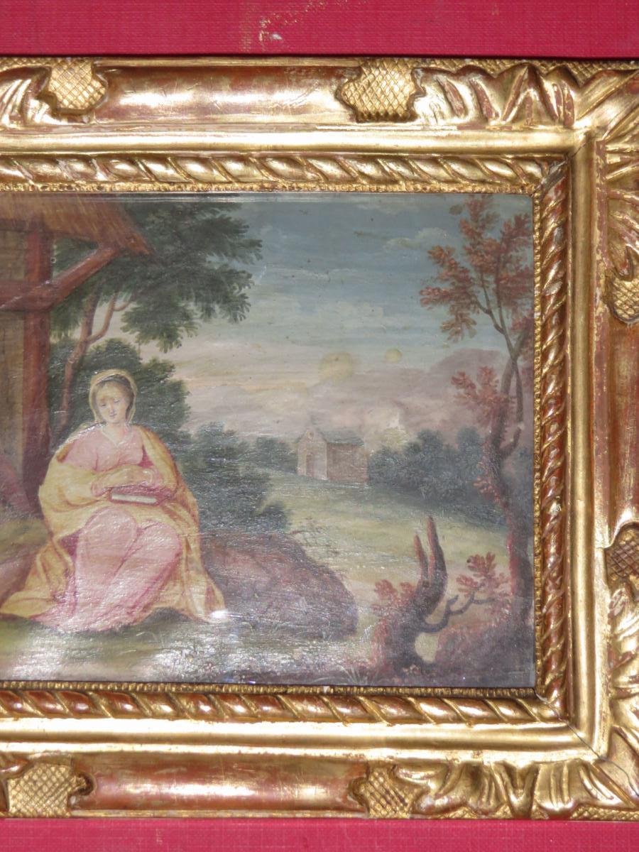 "holy Meditating" Gouache With Frame, 18th Century.-photo-4