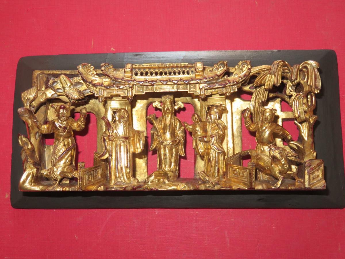 Chinese Characters Carved And Gilded 19th Time.