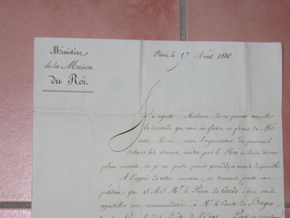 Ecrit Du Ministère De La Maison Du Roi De 1816.-photo-3