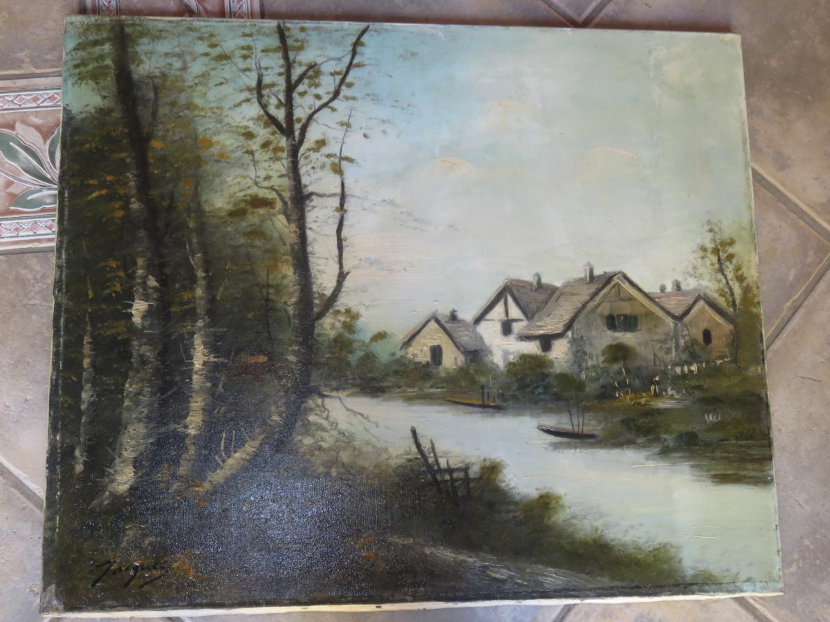 Landscape Painting Signed Jacquet 19th Time.-photo-2