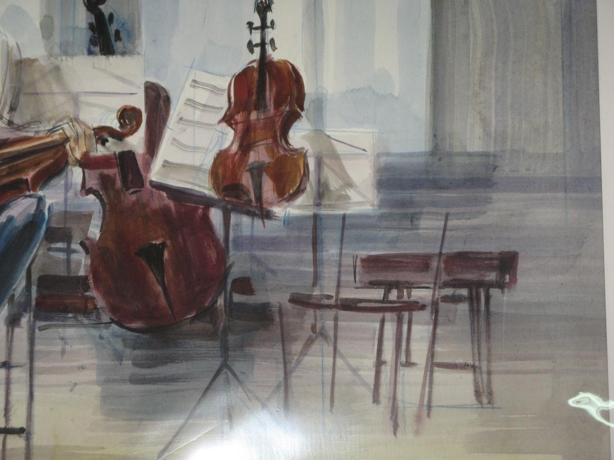 Aquarelle, Musicien, violoniste, époque 20 ème.-photo-4