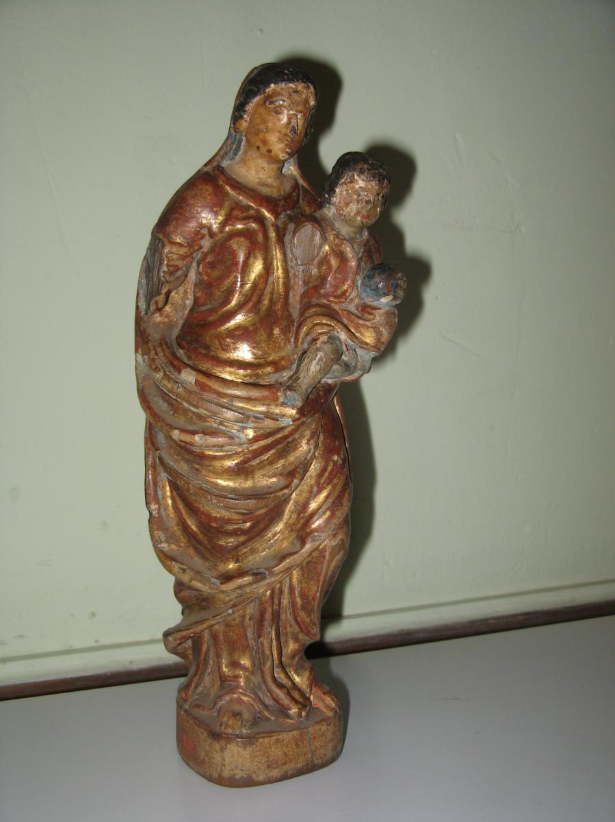 Statue : Vierge à l'Enfant, Bois Sculpté, époque 18ème.