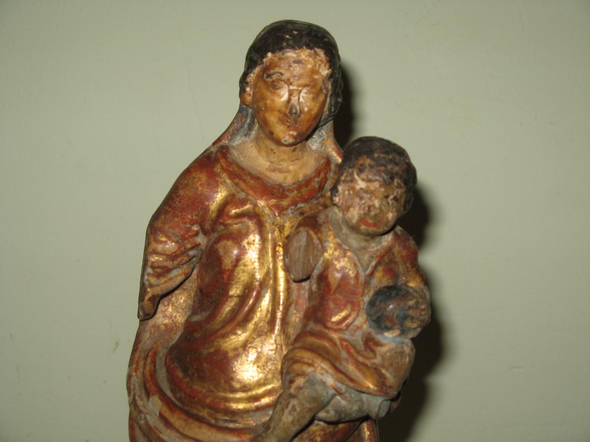 Statue : Vierge à l'Enfant, Bois Sculpté, époque 18ème.-photo-2