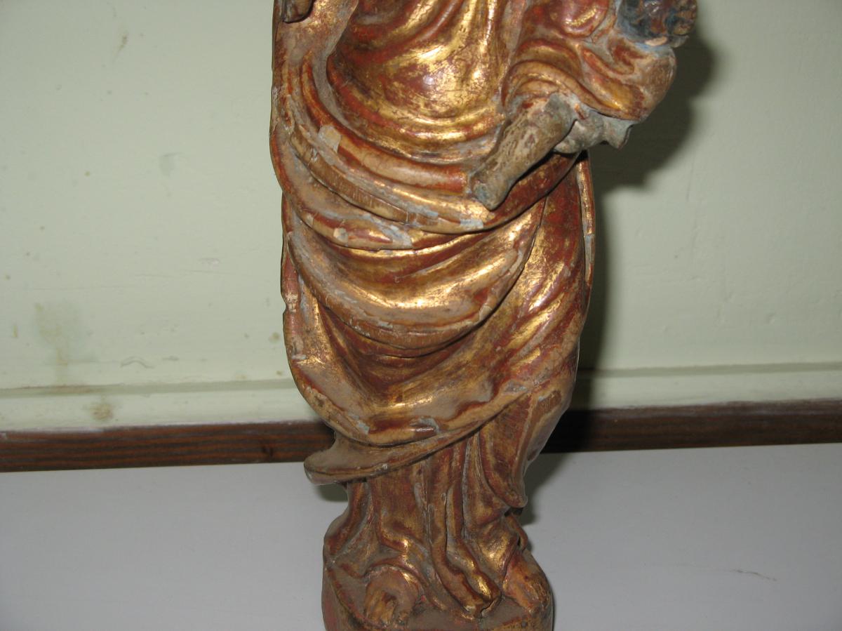 Statue: Virgin And Child, Wood Carving, 18th Time.-photo-3