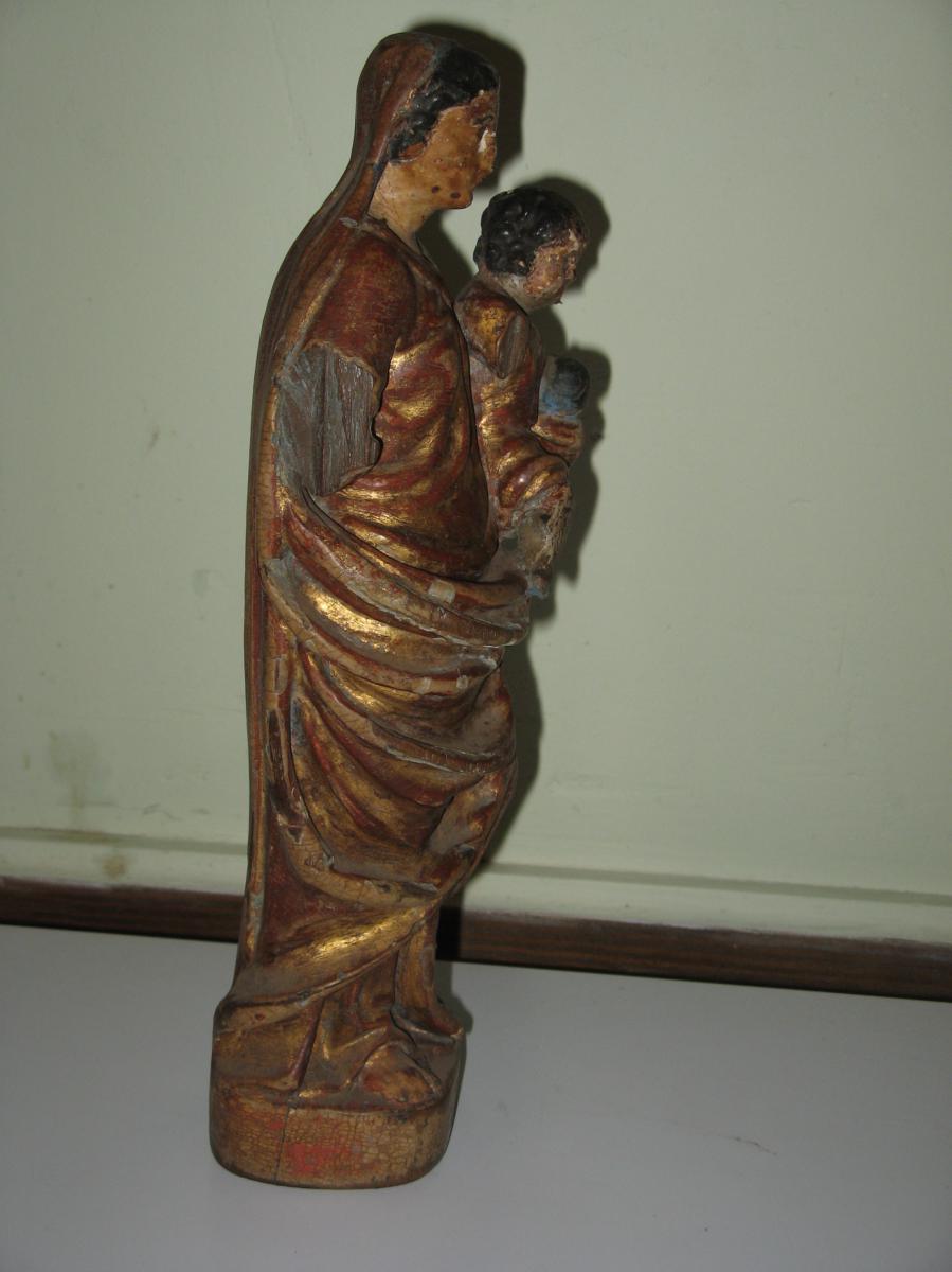 Statue : Vierge à l'Enfant, Bois Sculpté, époque 18ème.-photo-3