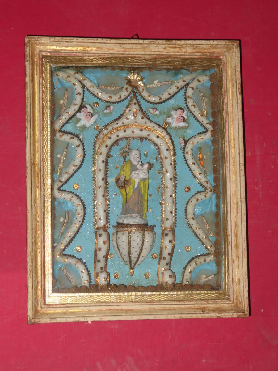 A Reliquary Frame With St Joseph And Baby Jesus, Early 19th Time.