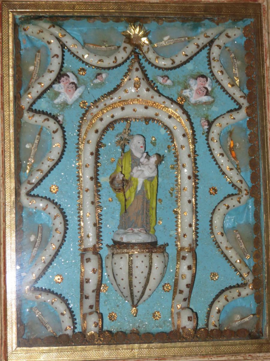 Un Cadre Reliquaires Avec St Joseph Et l'Enfant Jésus, époque Début 19ème.-photo-2