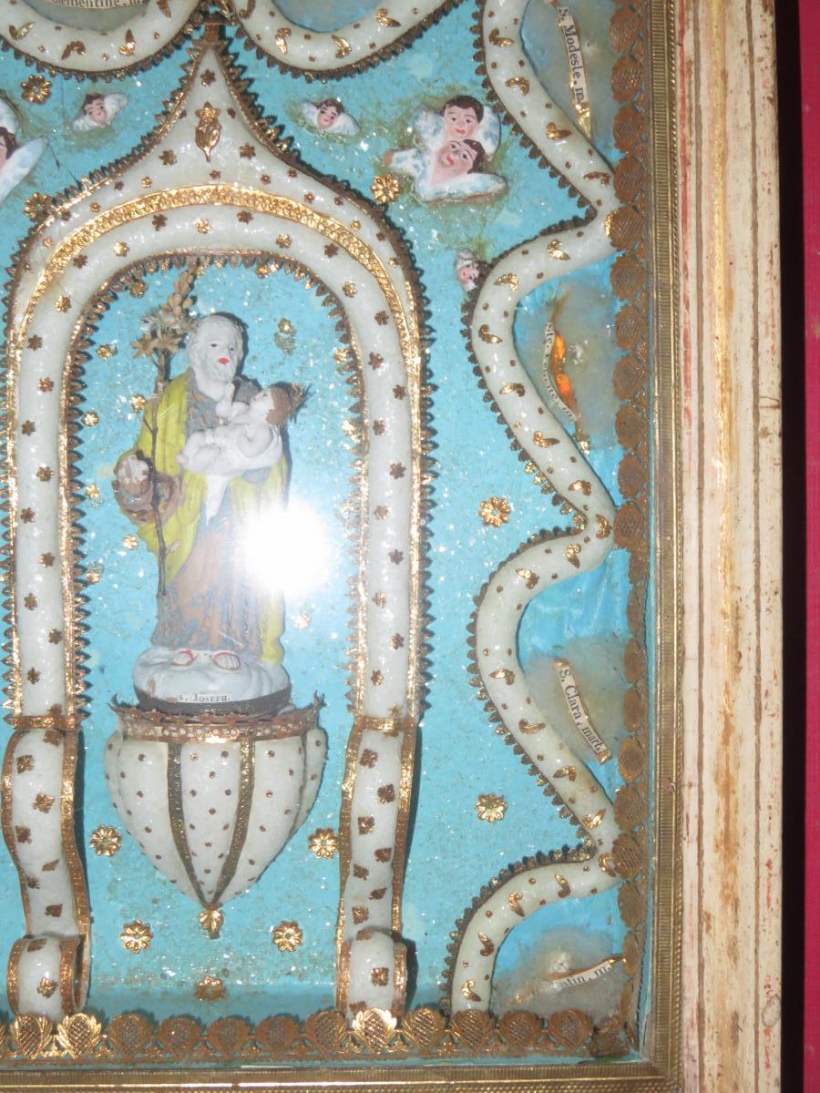 Un Cadre Reliquaires Avec St Joseph Et l'Enfant Jésus, époque Début 19ème.-photo-2