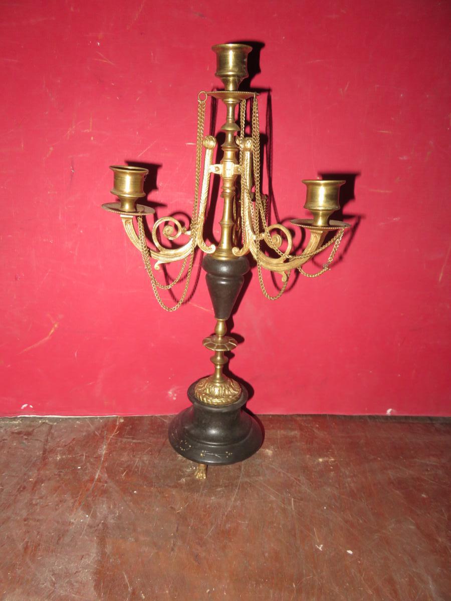 Pair Of Candlesticks In Bronze 4-light 19th Time.-photo-2