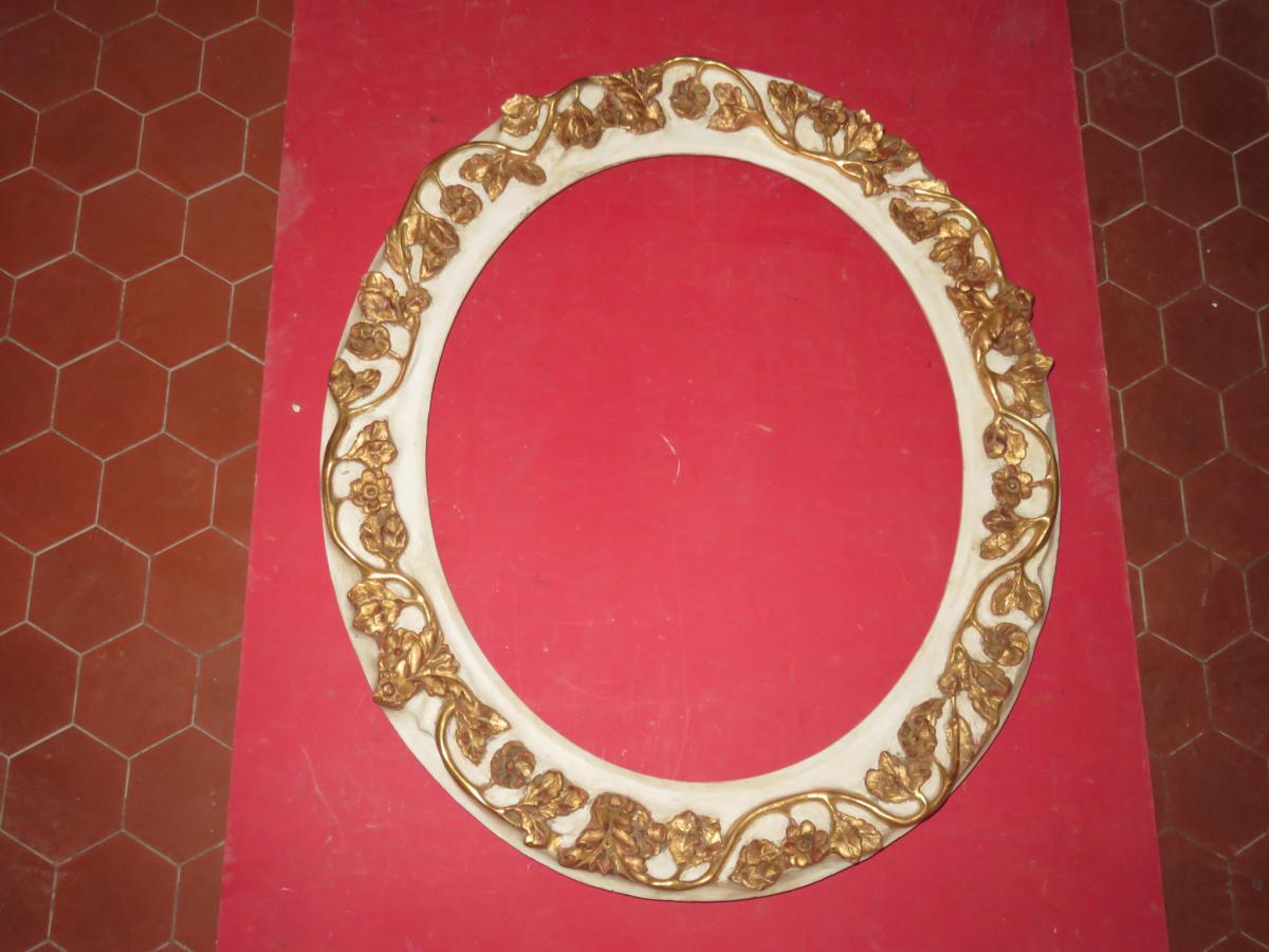 Oval Wooden Frame Gilded And Painted 19th Time.-photo-2