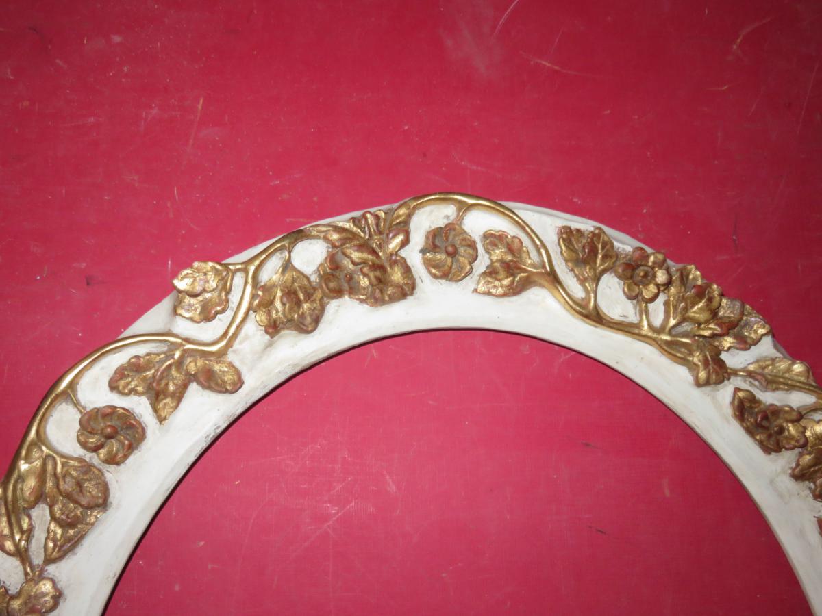 Oval Wooden Frame Gilded And Painted 19th Time.-photo-3