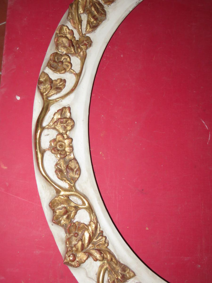 Oval Wooden Frame Gilded And Painted 19th Time.-photo-2