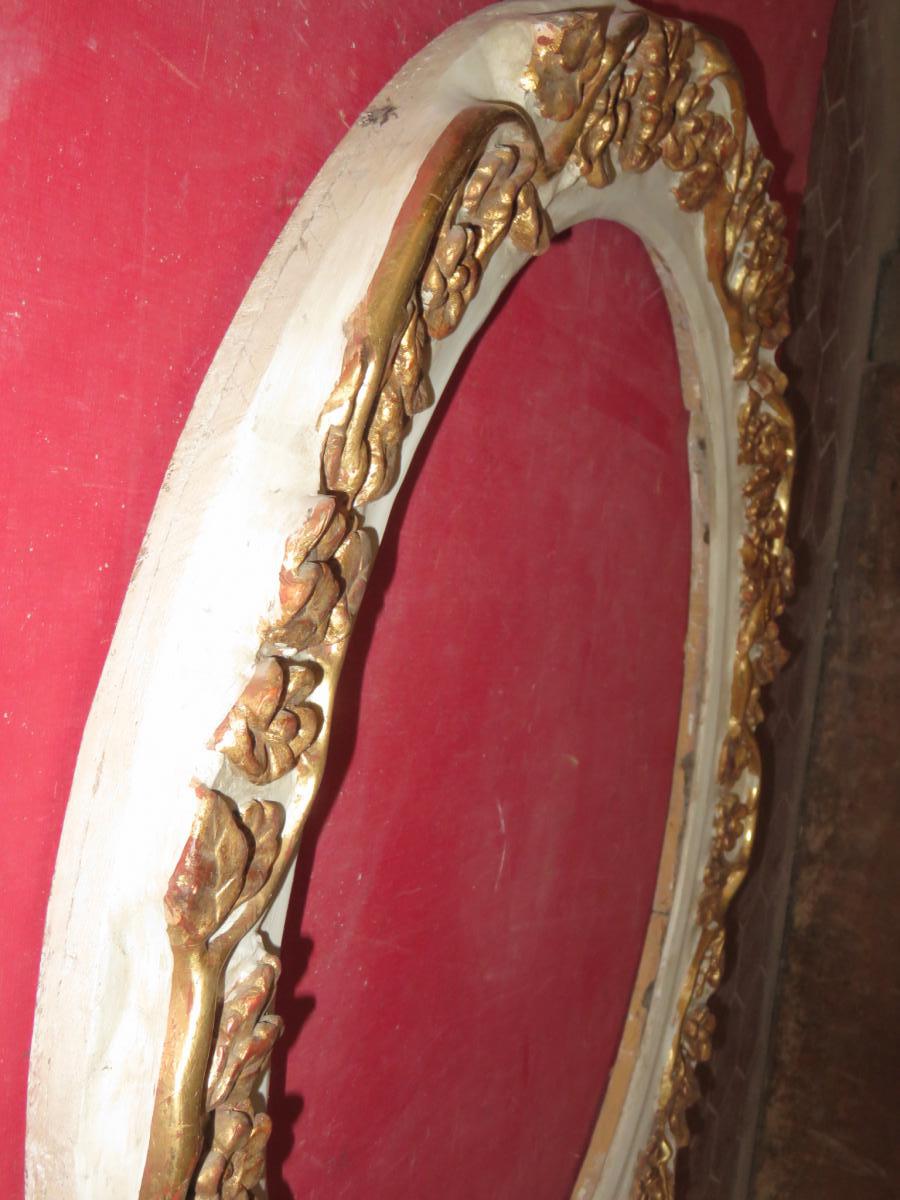 Oval Wooden Frame Gilded And Painted 19th Time.-photo-3