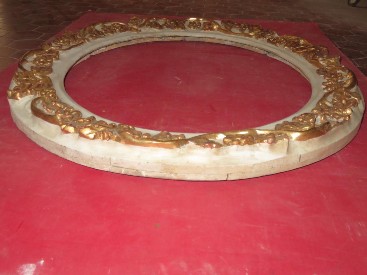 Oval Wooden Frame Gilded And Painted 19th Time.-photo-4