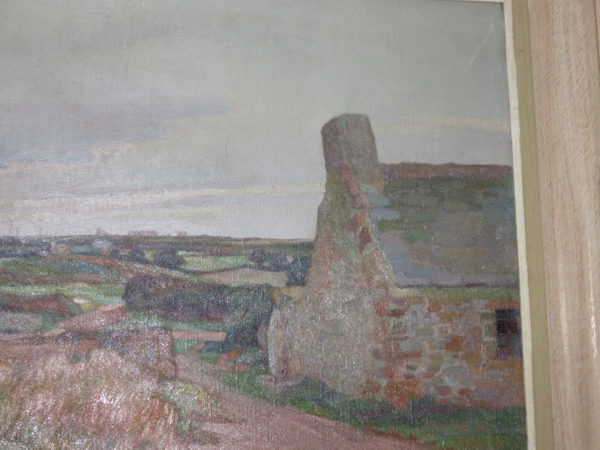 Landscape Breton Painting Signed Louis Marechal, 20 Days Em-photo-1