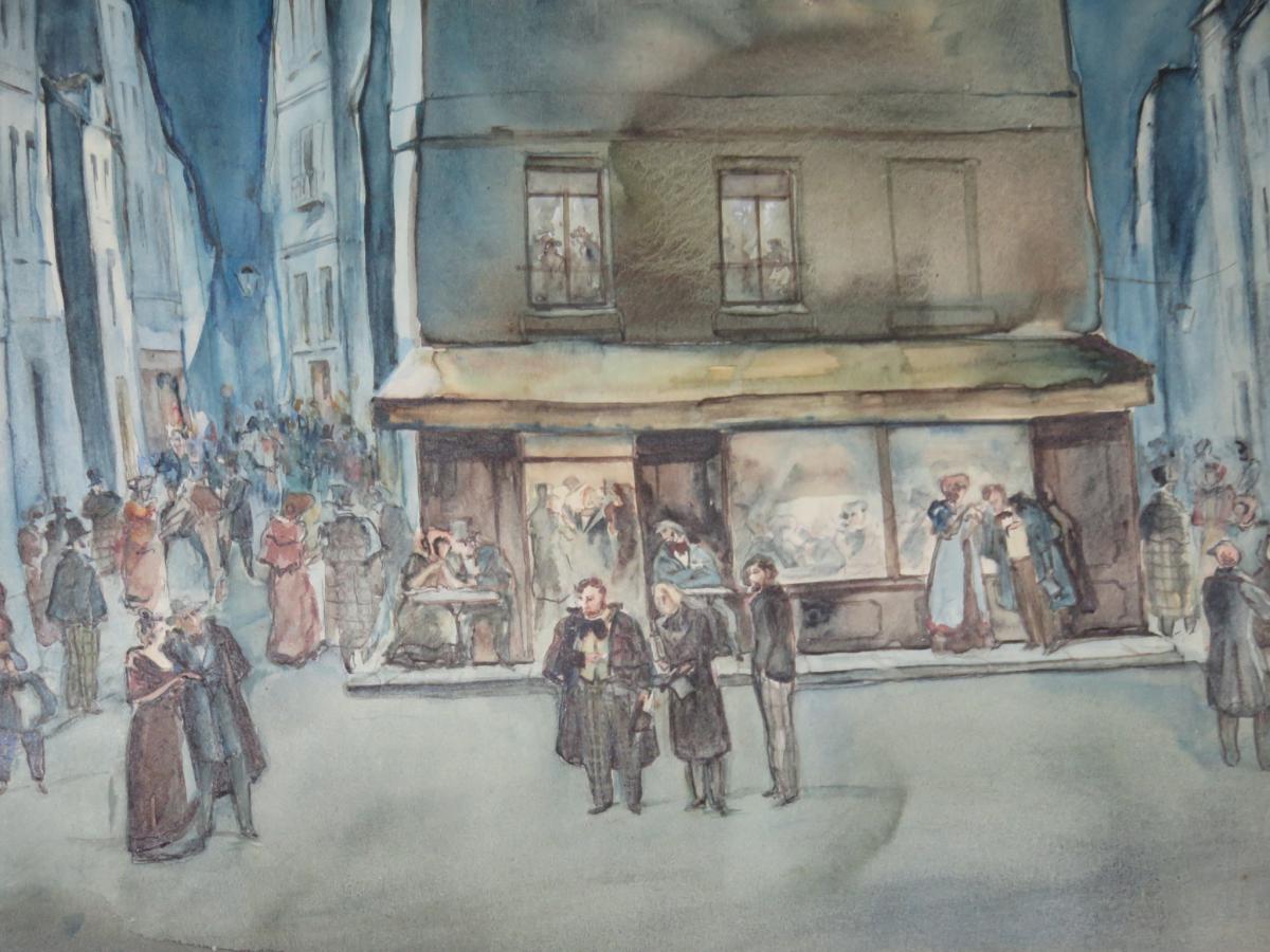 Scène De Rue, Aquarelle Signée Stannard, époque 20ème.-photo-3