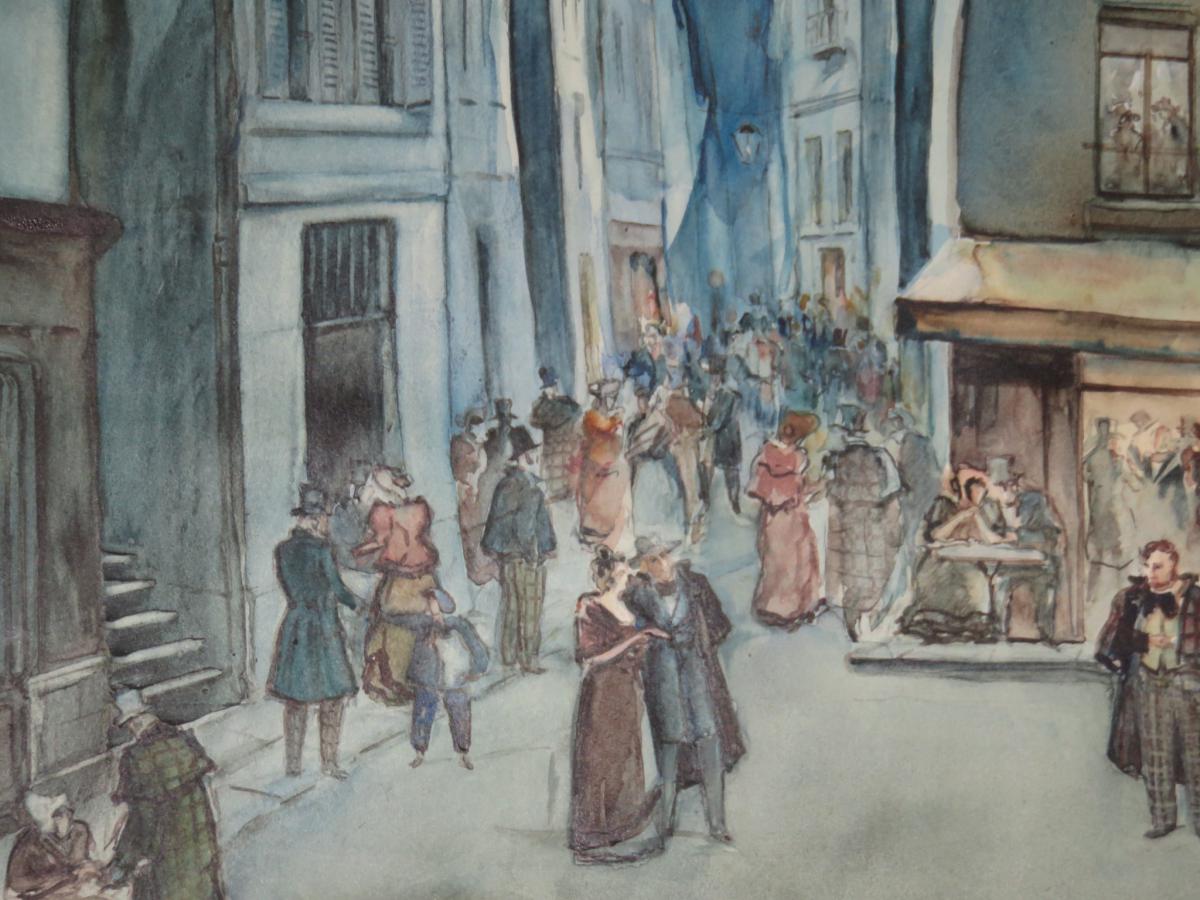 Scène De Rue, Aquarelle Signée Stannard, époque 20ème.-photo-1