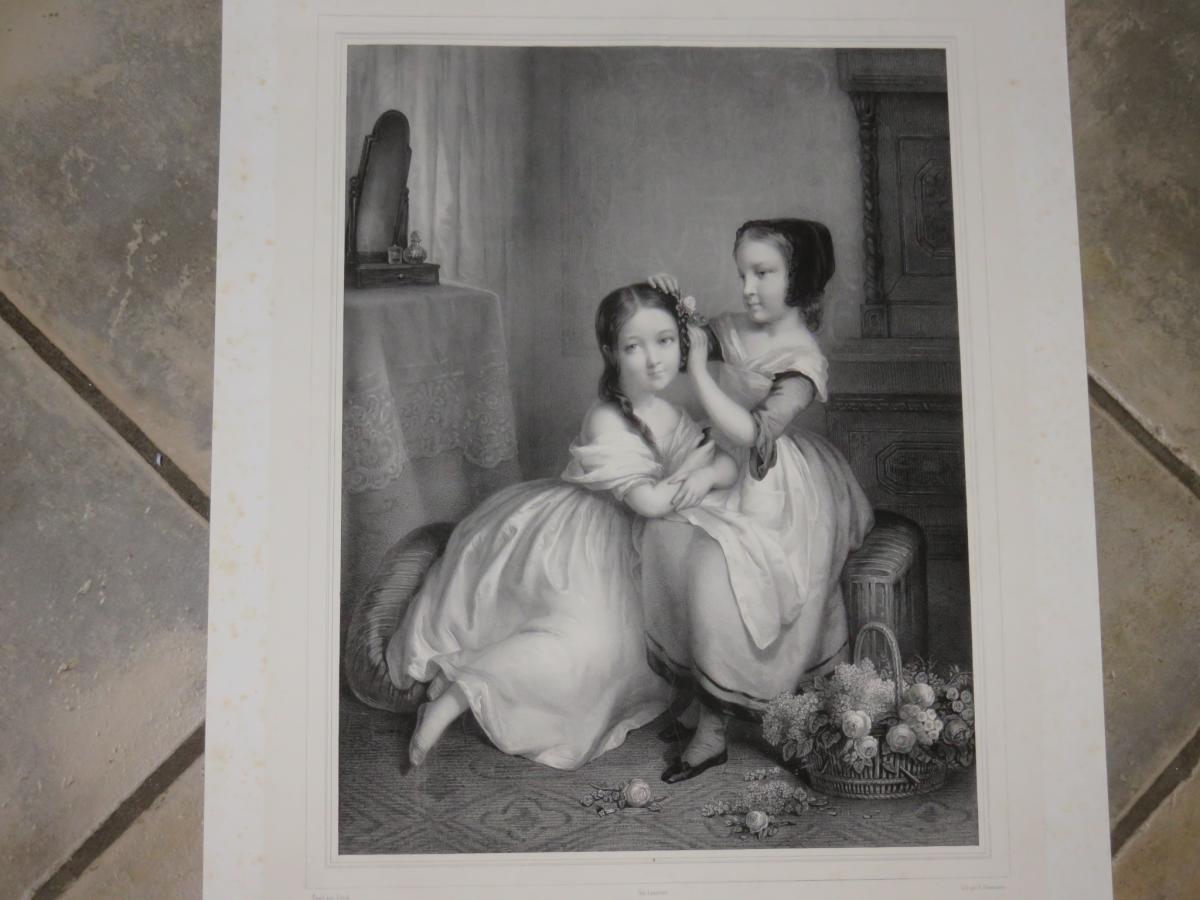  Les "soeurs De Lait", Lithographie époque Fin 19ème.-photo-2