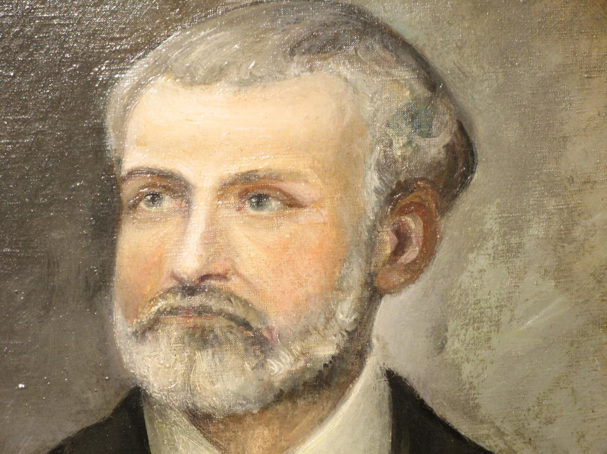Painting, Portrait Of Man With Oval Frame, 19th.-photo-3