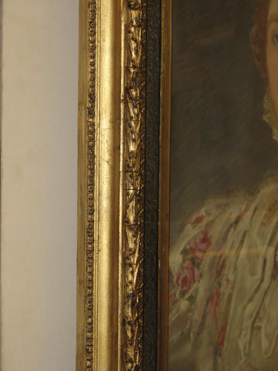 Pastel De Femme Avec Cadre, époque 19ème.-photo-3