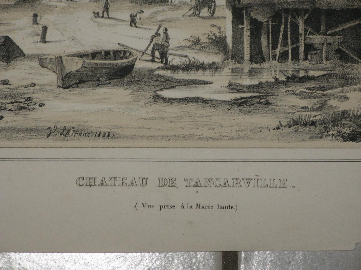 Chateau De Tancarville, Lithograph And White Sepia, 19th.-photo-1