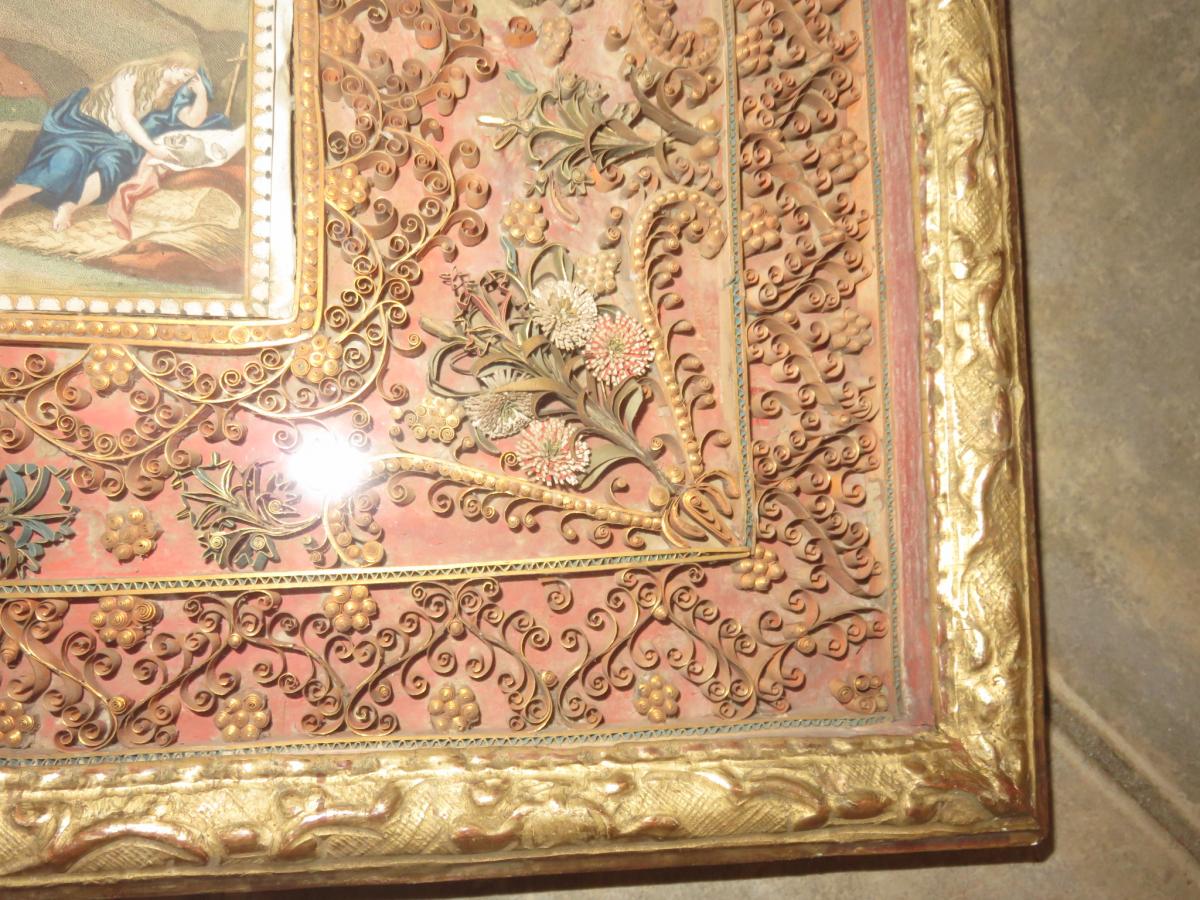 Marie Madeleine, Framed Engraving, Gilded Wood, 17th Time.-photo-2
