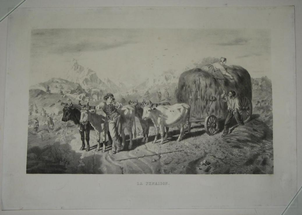 Paysage De Fenaison, Lithographie époque 19ème.